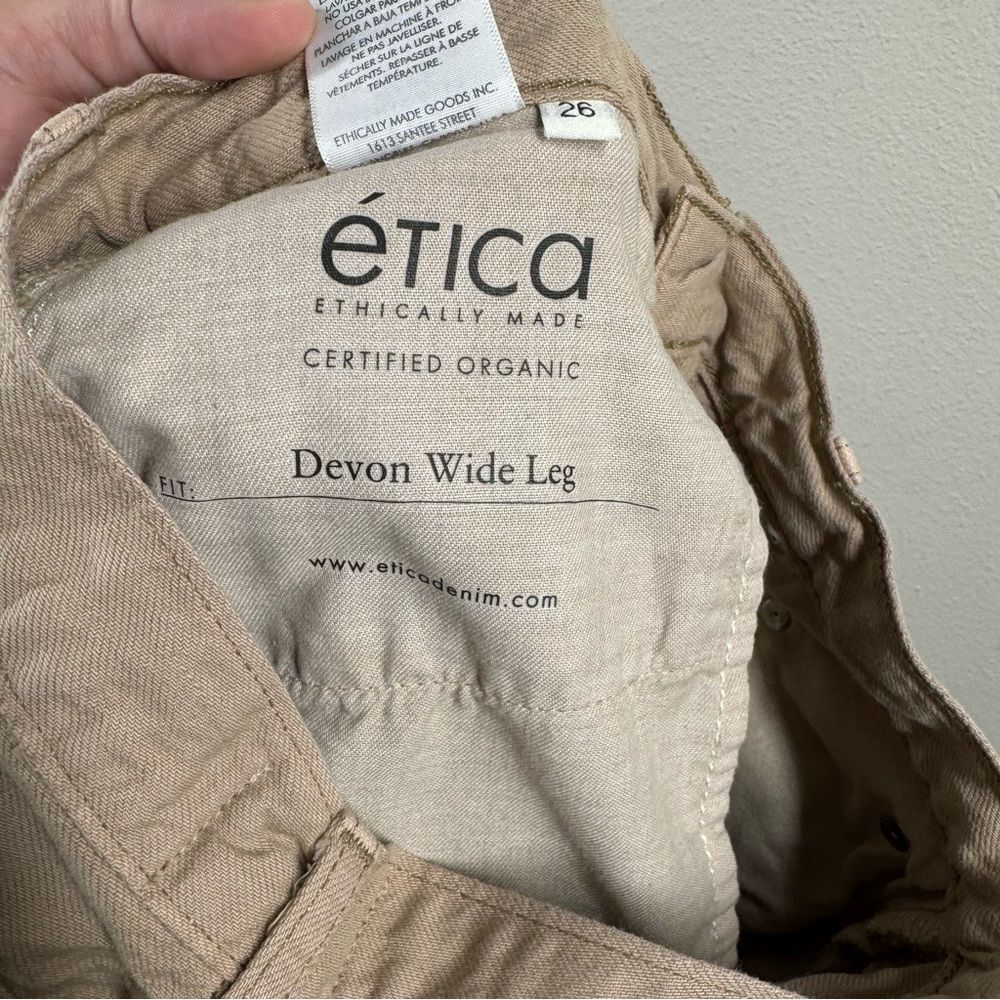 Etica Devon Wide Leg Crop Pants Tan Denim Jeans Sustainable Eco Size 26 - Picture 8 of 8